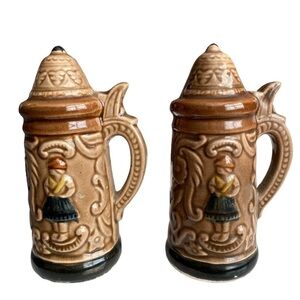 Vintage Ceramic Beer Stein Salt and Pepper Shakers with Handles